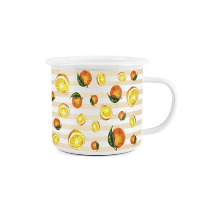 Oranges Striped Enamel MugPurely Home Durable Hot Drinks Outdoor Cup For PicnicsTravelFestivalsHiking & Fishing from B&Q