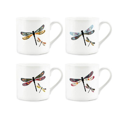 Purely Home Colourful Dragonflies Bone China MugsSet Of 4