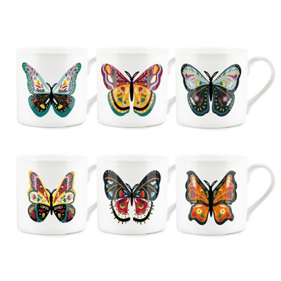 Purely Home Colourful Butterflies Bone China MugsSet Of 6 from B&Q
