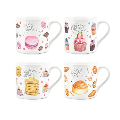 Purely Home Sweet Treats Bone China MugsSet Of 4