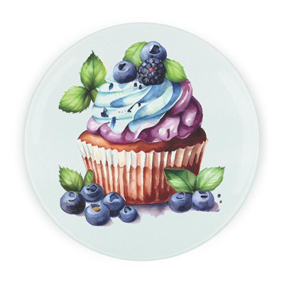 Purely Home Blueberry Cupcake Round Worktop ProtectorTextured Glass Chopping Board from B&Q