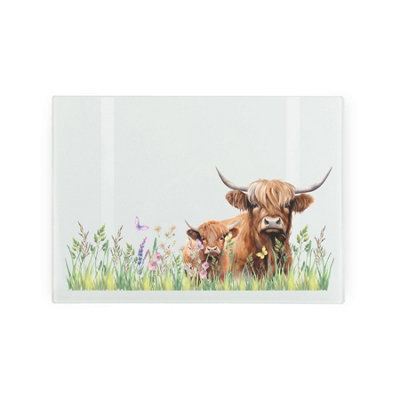 Purely Home Highland Cows Worktop Saver Glass Chopping BoardWorktop Protector from B&Q