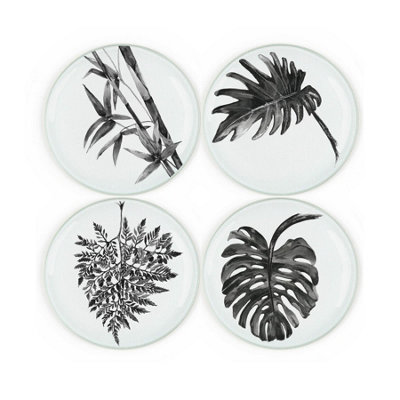 Purely Home Leaf Coasters SetRound Glass Painted Tropical Leaves Drinks Coasters Set Of 4 from B&Q