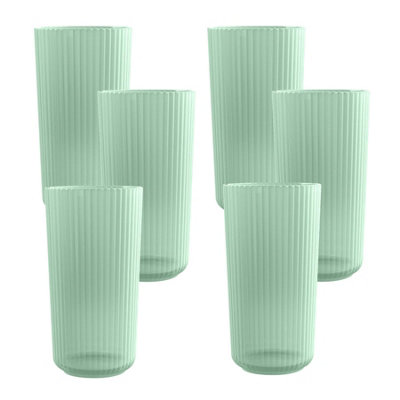 Purely Home Sage Green Matte Plastic 21Oz Ribbed Jumbo Drinking Cups - Set Of 6