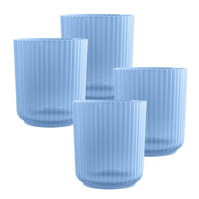 Purely Home Blue Matte Plastic 15Oz Ribbed Drinking Tumbler CupsSet Of 4 from B&Q