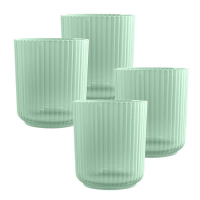 Purely Home Sage Green Matte Plastic 15Oz Ribbed Drinking Tumbler CupsSet Of 4 from B&Q