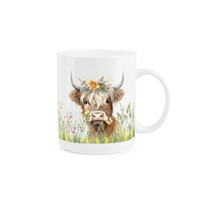 Purely Home Highland Cow MugFloral Crown Blonde Cow Tea/coffee Bone China Mug Gift from B&Q