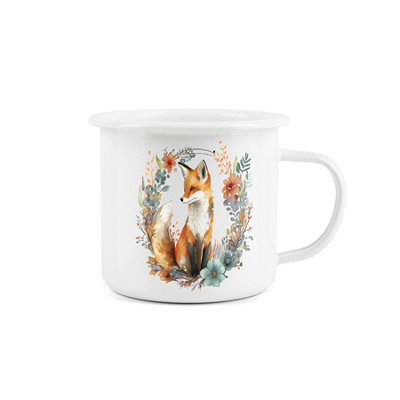 Purely Home Enamel Fox MugFloral Fox Novelty Durable Hot Drinks Outdoor Cup For Travel Picnics Home Hiking from B&Q