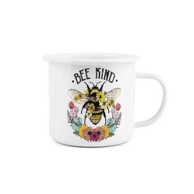 Purely Home Enamel Bee MugFloral Bee Kind Novelty Durable Hot Drinks Outdoor Cup For Travel Picnics Home Hiking from B&Q