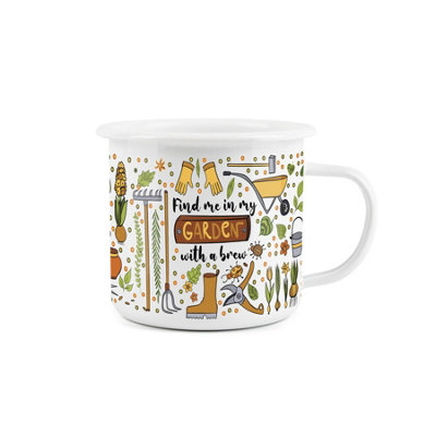 Purely Home Enamel Garden MugFind Me In My Garden Novelty Durable Hot Drinks Outdoor Cup For Travel Picnics Home Hiking from B&Q