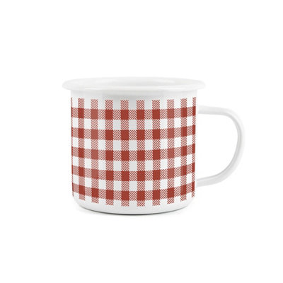 Purely Home Red Gingham Enamel Mug -White Camping Novelty Durable Hot Drinks Outdoor Cup For Travel Picnics Home Hiking from B&Q