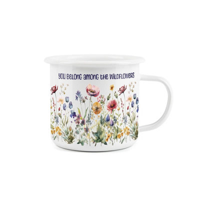 B&Q -  Wildflower Enamel MugYou Belong Among The Wildflowers Novelty Durable Hot Drinks Outdoor Cup For TravelPicnics& Hiking