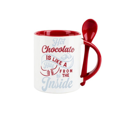 Purely Home Hot Chocolate Mug & Spoon SetRed Ceramic Tea Coffee Gift/present from B&Q