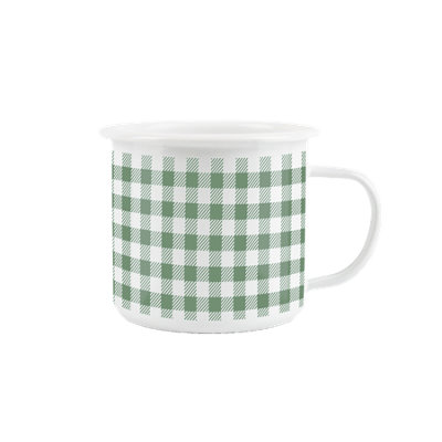 Purely Home Green Gingham Enamel MugWhite Camping Novelty Durable Hot Drinks Outdoor Cup For Travel Picnics Home Hiking from B&Q