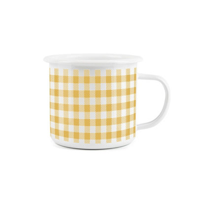Purely Home Yellow Gingham Enamel MugWhite Camping Novelty Durable Hot Drinks Outdoor Cup For Travel Picnics Home Hiking from B&Q