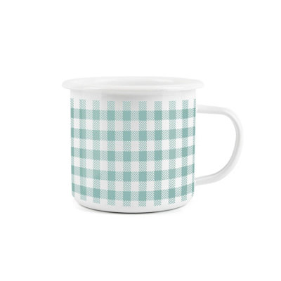 Purely Home Aqua Blue Gingham Enamel MugWhite Camping Novelty Durable Hot Drinks Outdoor Cup For Travel Picnics Home Hiking from B&Q