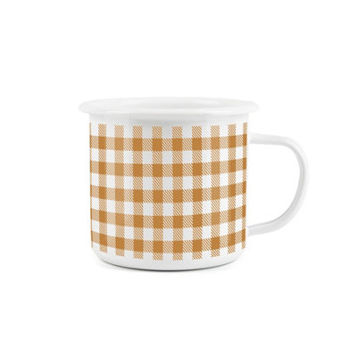 Purely Home Orange Gingham Enamel MugWhite Camping Novelty Durable Hot Drinks Outdoor Cup For Travel Picnics Home Hiking from B&Q