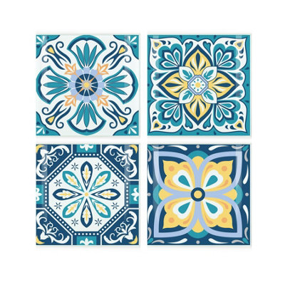 Purely Home Greek Tile Coaster SetSquare Glass Mediterranean DesignSet Of Four (4) Coasters from B&Q