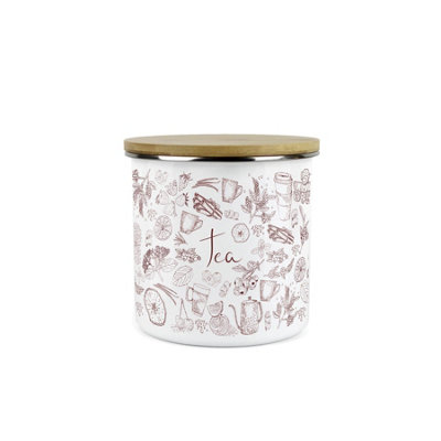 B&Q -  Rustic Tea CanisterVintage Style White Metal Enamel Kitchen Medium Sized Food Storage Container