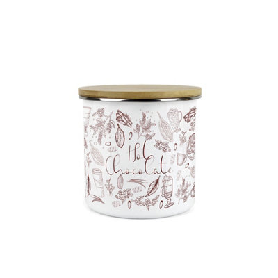 B&Q -  Rustic Hot Chocolate CanisterVintage Style White Metal Enamel Kitchen Medium Sized Food Storage Container
