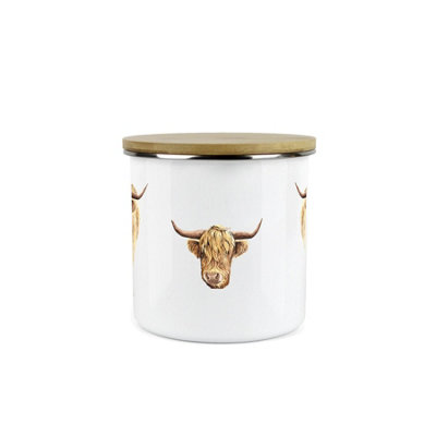 Purely Home Highland Cow Storage CanisterWhite Metal Enamel Kitchen Food Storage Container from B&Q