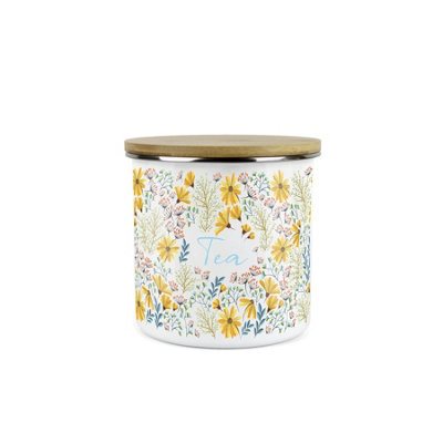 Purely Home Daisies Floral Tea Storage CanisterFlowers Design Metal Enamel Medium Sized Food Storage Container from B&Q