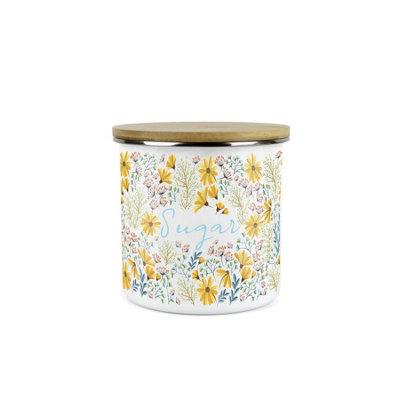 Purely Home Daisies Floral Sugar Storage CanisterFlowers Design Metal Enamel Medium Sized Food Storage Container from B&Q