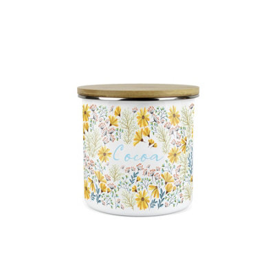 Purely Home Daisies Floral Cocoa Storage CanisterFlowers Design Metal Enamel Medium Sized Food Storage Container from B&Q
