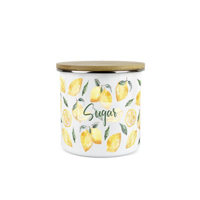 Purely Home Lemons Sugar CanisterWhite Metal Enamel Medium Sized Kitchen Food Storage Container from B&Q