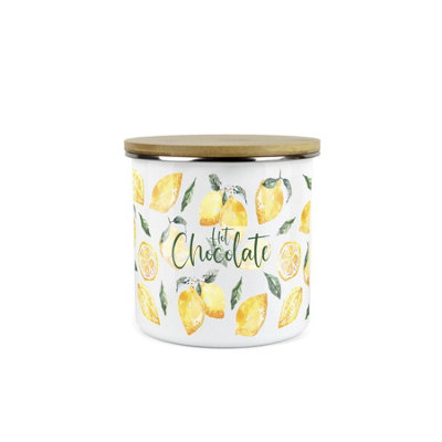 Purely Home Lemons Hot Chocolate CanisterWhite Metal Enamel Medium Sized Kitchen Food Storage Container from B&Q