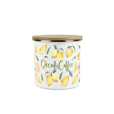 Purely Home Lemons Decaf Coffee CanisterWhite Metal Enamel Medium Sized Kitchen Food Storage Container from B&Q