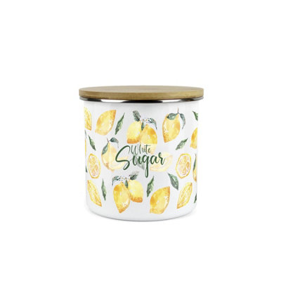 Purely Home Lemons White Sugar CanisterWhite Metal Enamel Medium Sized Kitchen Food Storage Container from B&Q
