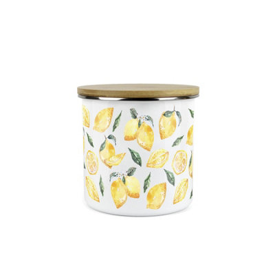 Purely Home White Lemons Storage Canister - Metal Enamel Sized Kitchen Food Storage Container Medium