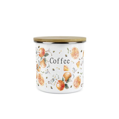 Purely Home Tangerines Coffee CanisterWhite Metal Enamel Medium Sized Kitchen Food Storage Container from B&Q
