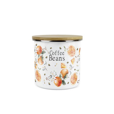 Purely Home Tangerines Coffee Beans CanisterWhite Metal Enamel Medium Sized Kitchen Food Storage Container from B&Q