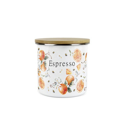 B&Q -  Tangerines Espresso CanisterWhite Metal Enamel Medium Sized Kitchen Food Storage Container