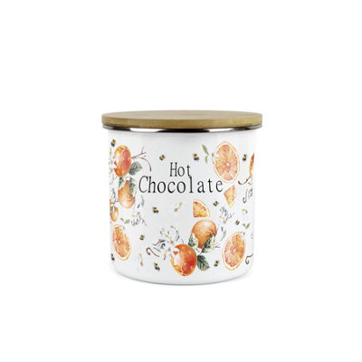 Purely Home Tangerines Hot Chocolate CanisterWhite Metal Enamel Medium Sized Kitchen Food Storage Container from B&Q