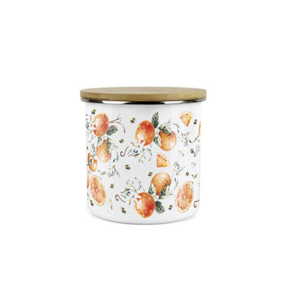 Purely Home Tangerines Storage CanisterWhite Metal Enamel Medium Sized Kitchen Food Storage Container from B&Q