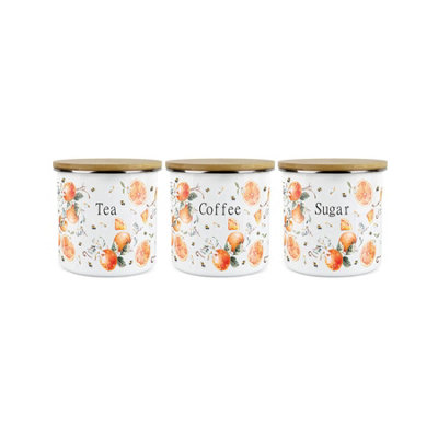 Purely Home Tangerines Storage Canister SetWhite Metal Tea Coffee Sugar Enamel Kitchen Food Storage Containers Set Of 3 from B&Q