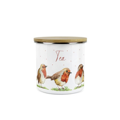 B&Q -  Robins Tea Storage CanisterBirds Nature Animals Metal Enamel Medium Sized Food Storage Container