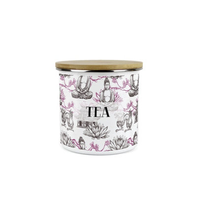 Purely Home Asian Style Tea Storage Canister - Continental Design Metal Enamel Sized Food Storage Container Medium