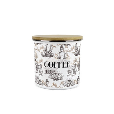 B&Q -  Asian Style Coffee Storage CanisterContinental Design Metal Enamel Medium Sized Food Storage Container