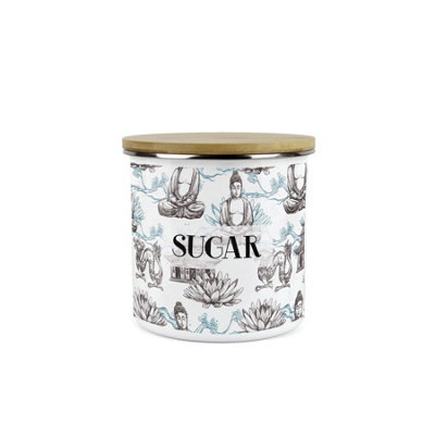 B&Q -  Asian Style Sugar Storage CanisterContinental Design Metal Enamel Medium Sized Food Storage Container