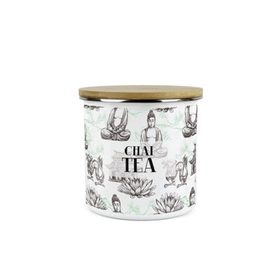 Purely Home Asian Style Chai Tea Storage Canister - Continental Design Metal Enamel Sized Food Storage Container Medium
