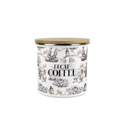 Purely Home Asian Style Decaf Coffee Storage Canister - Continental Design Metal Enamel Medium Sized Food Storage Container