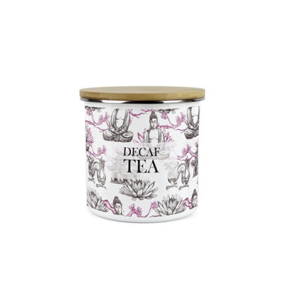 B&Q -  Asian Style Decaf Tea Storage CanisterContinental Design Metal Enamel Medium Sized Food Storage Container