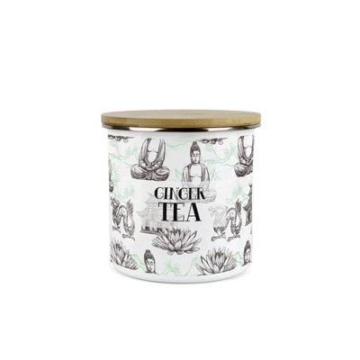 Purely Home Asian Style Ginger Tea Storage Canister - Continental Design Metal Enamel Sized Food Storage Container Medium