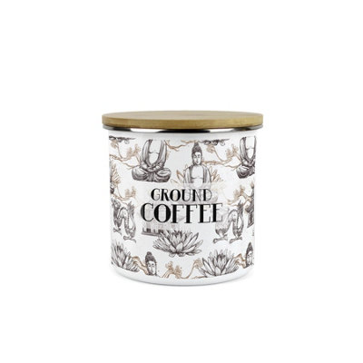 B&Q -  Asian Style Ground Coffee Storage CanisterContinental Design Metal Enamel Medium Sized Food Storage Container