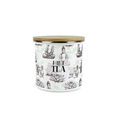 Purely Home Asian Style Mint Tea Storage Canister - Continental Design Metal Enamel Sized Food Storage Container Medium