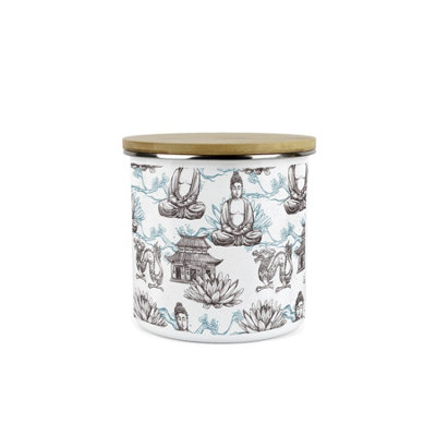 B&Q -  Asian Style Blue Plain Storage CanisterContinental Design Metal Enamel Medium Sized Food Storage Container